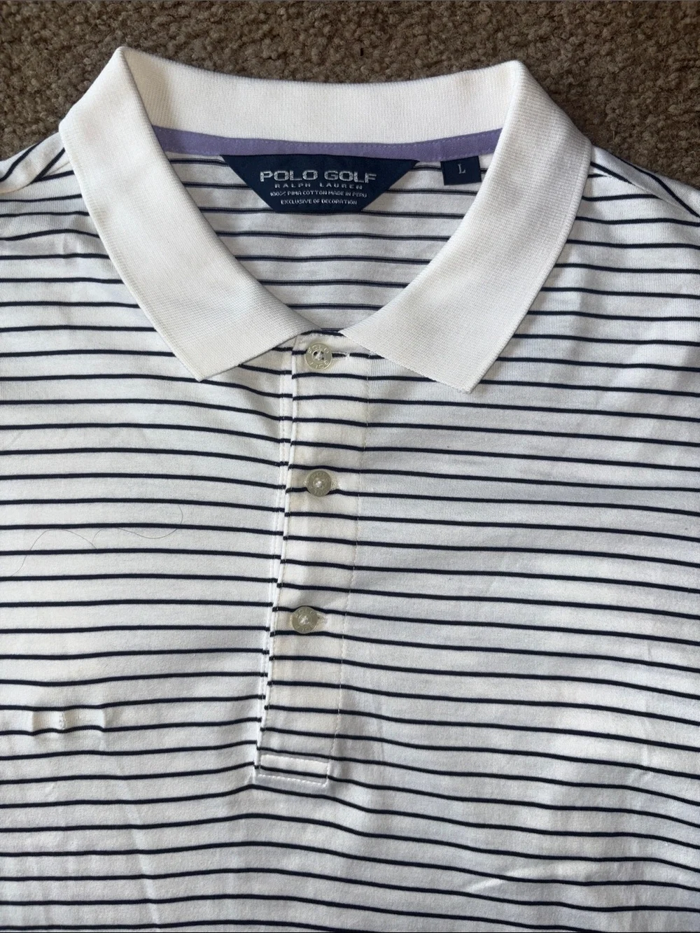 Polo by Ralph Lauren White Polo with Navy Stripes